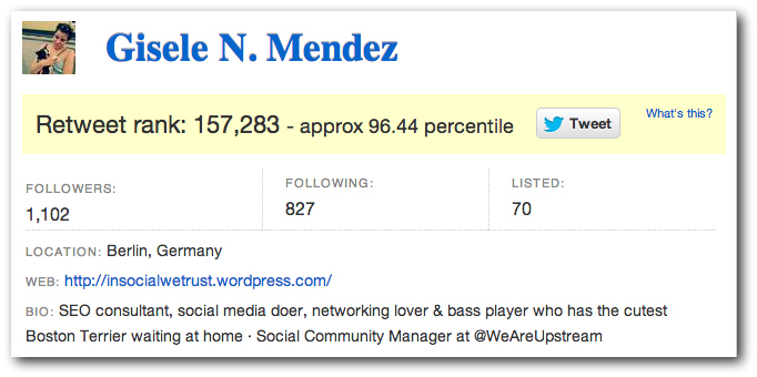Retweet Rank Retweet Rank scores you on their ranking system based on the number of retweets you receive.